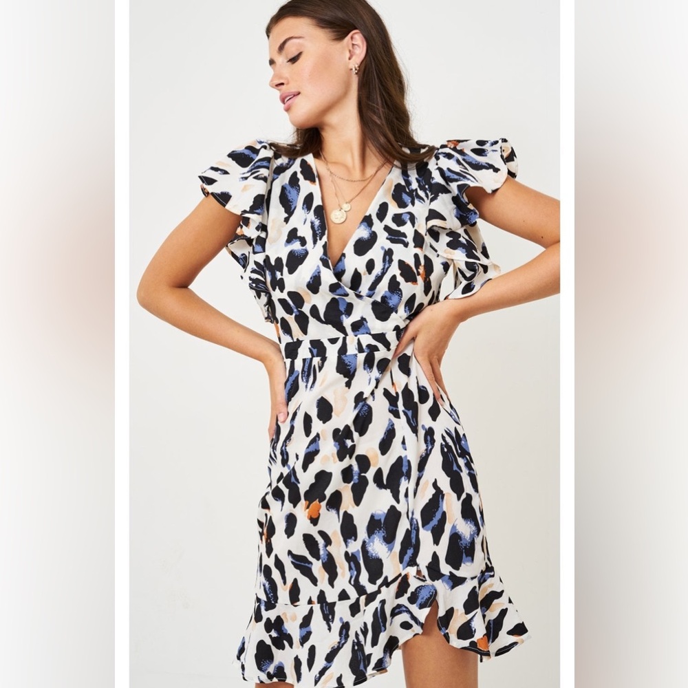 Leopard print frill hem mini dress
